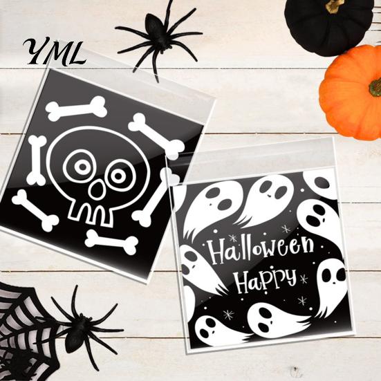 Small Plastic Bags for Treats 100 Pcs Halloween Treat Bags, Self Adhesive Seal Clear Candy Dessert Cute Cartoon Pouches Cookie Trick or Party