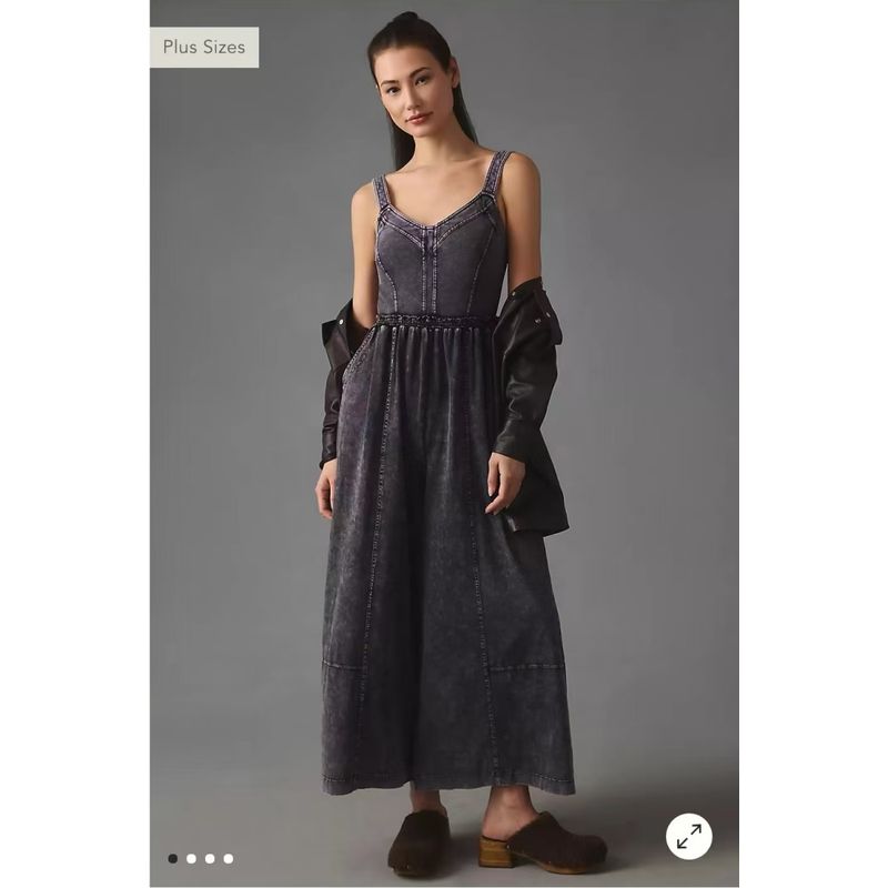 

An Classy DP Series Soft Glutinous Wash Denim Playful V Neck Suspender Wide Leg Jumpsuit USD 128 Black wash water does not return XS