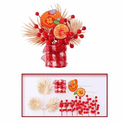Décoration de Bonne Année Créative Chanceuse Simulée Faite à la Main Sac de Matériel DIY de Nouvel An Style Chinois Seau de Fleurs Artificielles