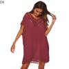 DX - Solid V-neck Hook Patchwork Smock Sexy Hollow Loose Beach Smock Short Skirt