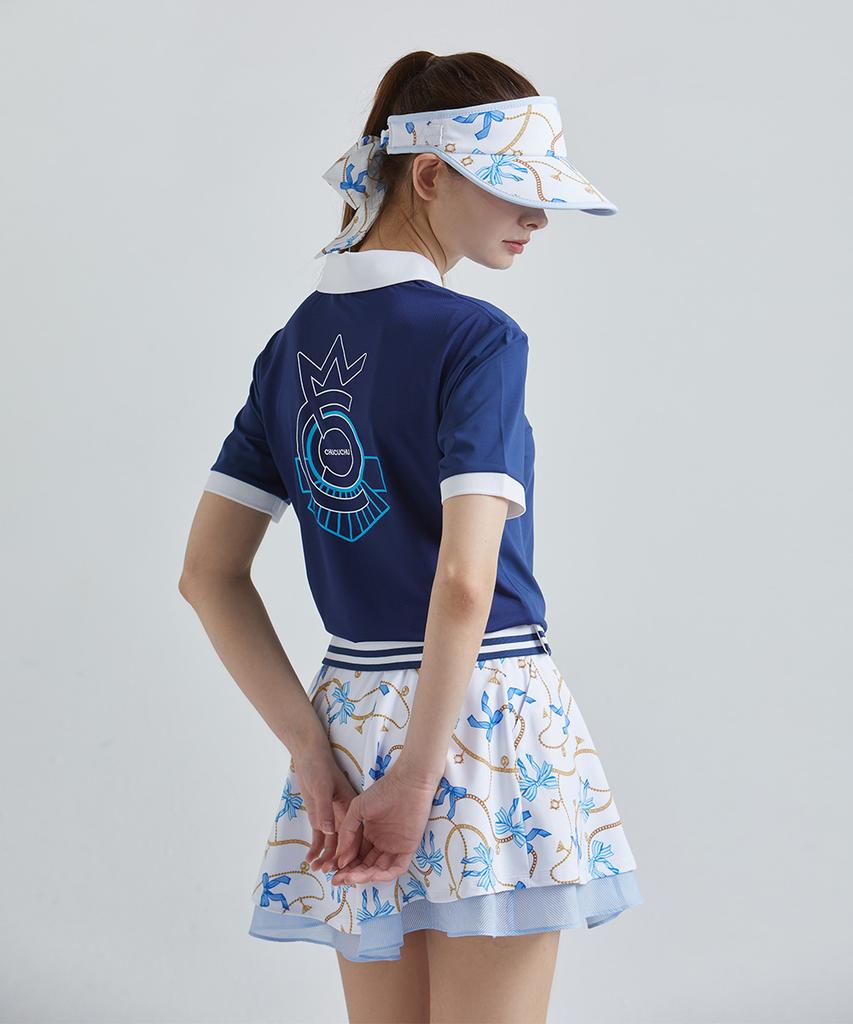 CHUCUCHU Marine Petit Collar Short Sleeve Top (Navy) Cbfss-Ts007W