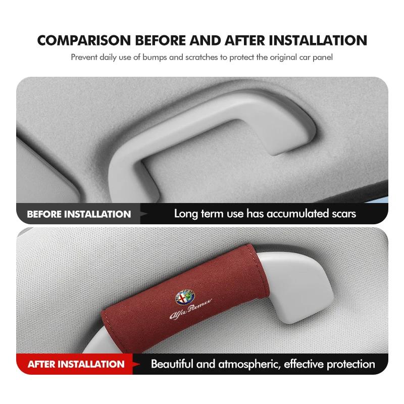 2pcs Suede Car Roof Handle Ceiling Armrest Cover Accessories For Alfa Romeo 159 Giulietta Giulia 147 Mito 156 159 166 GT Stelvio Duw753