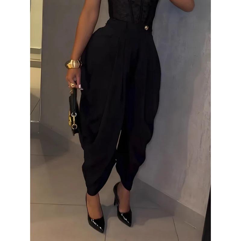 Mid Waist Women's Cargo Harem Sweat Pants with Ruched Casual Street Style Trousers Office Ladies Work Trousers