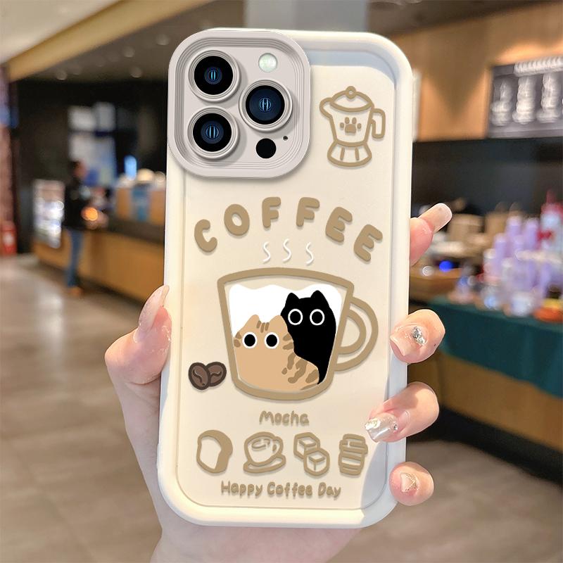 Cartoon Popular Coffee Cat Phone Case For IPhone 17 16 15 14 13 12 11 Pro Max Non-Slip Protective Soft Durable Flexible Cover