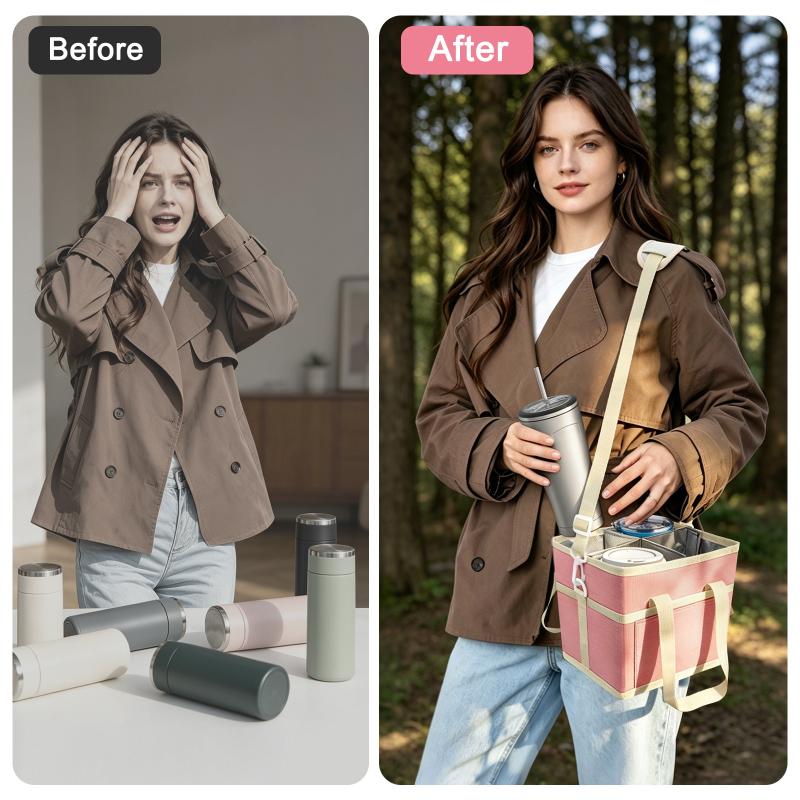 Waterproof Four-Cup Drink Carrier Drink Carrier Tote Bag Multi Compartments For Coffee Takeout Picnics Travel Use