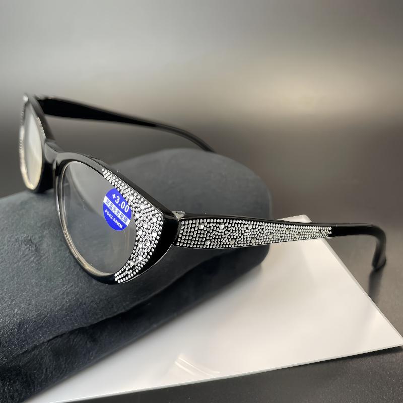 Fashionable Diamond-Studded Anti-Blue Light Presbyopia Glasses Retro Cat-Eye Senior Eyewear Oval Small-Frame HD Reading Glasses
