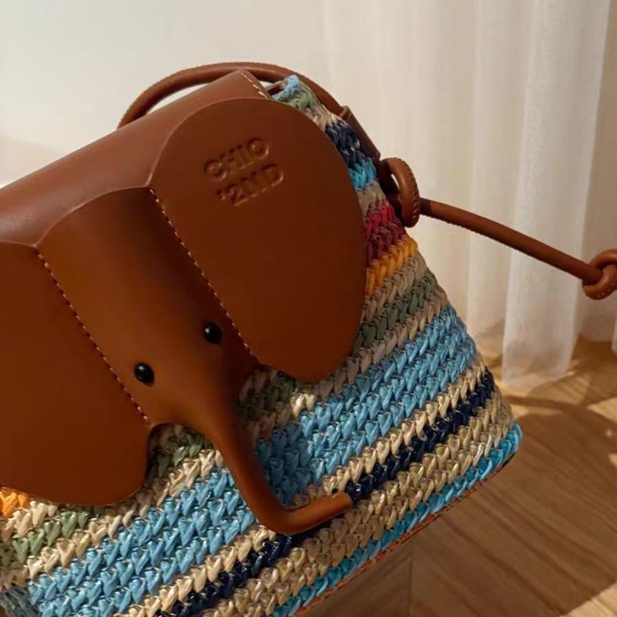 Nanfeng versatile trend summer night feng shui bucket bag rainbow elephant woven bag women's summer one-shoulder crossbody bag