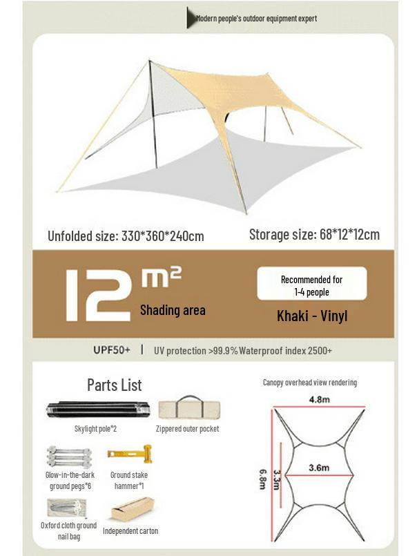 Hexagonal Waterproof Camping Canopy Tent with Sun Protection and Black Glue Coating