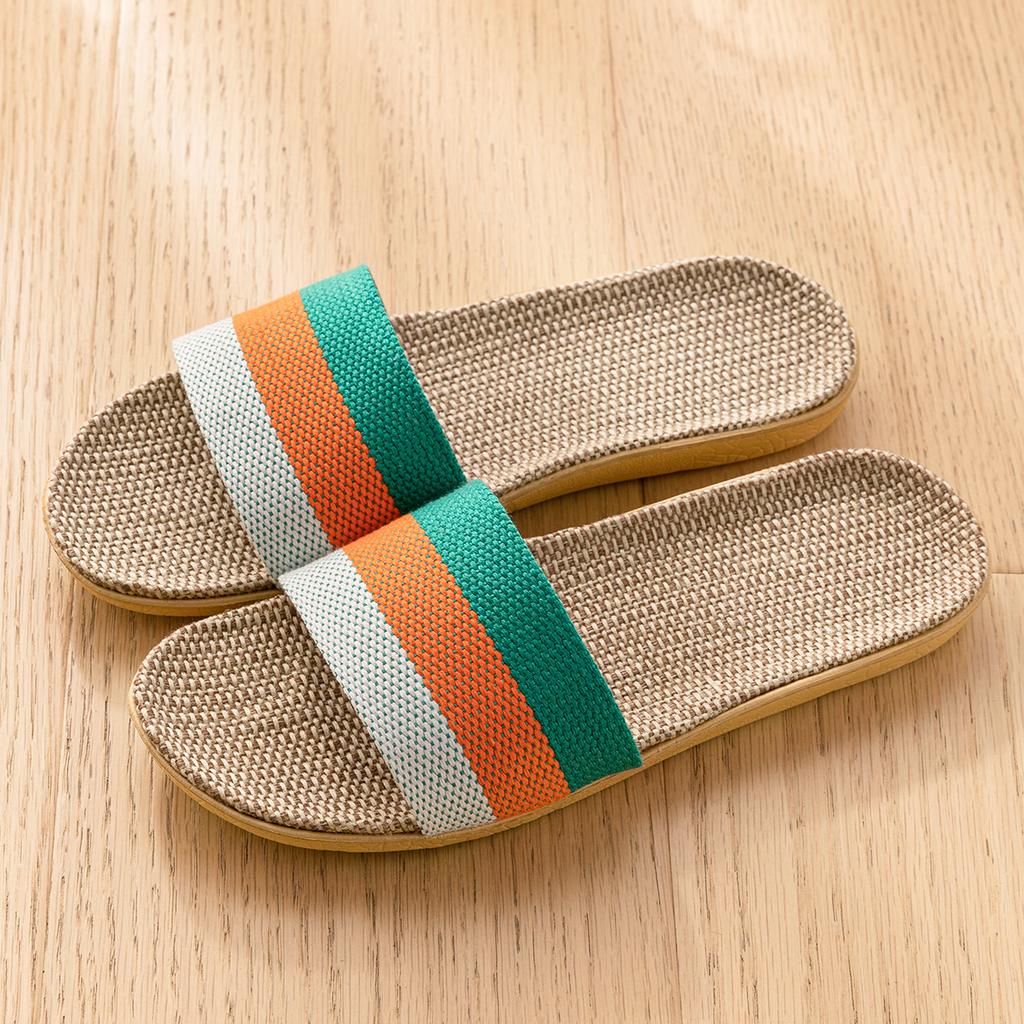 Summer Women Linen Slippers Lightweight Flat Home Slides Fashion Comfortable Non-slip Slippers Indoor Men Living Room Slippers
