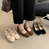 Französische Abendtemperament Damen Einzelschuhe Damen Winter Flauschige Schuhe Damen Dicke Absätze und Samt Mary Jane Baumwollschuhe