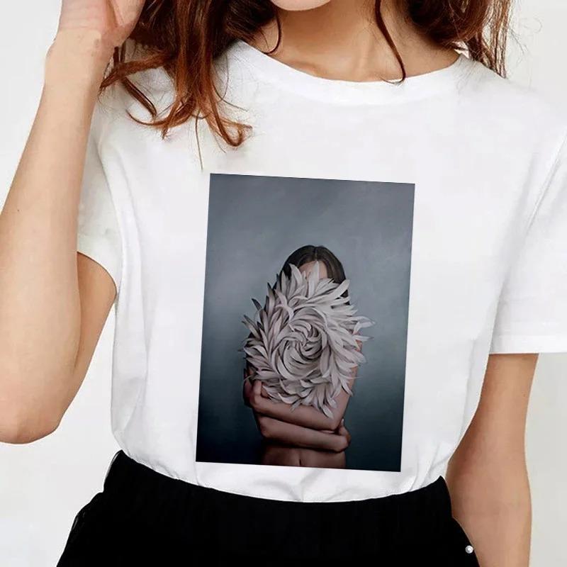 Abstrakt Schöne Blume Streetwear Mode Mädchen T-Shirts Harajuku Kleidung Kurzarm Sommer T-Shirt Lässige Damen O-Ausschnitt Oberteile