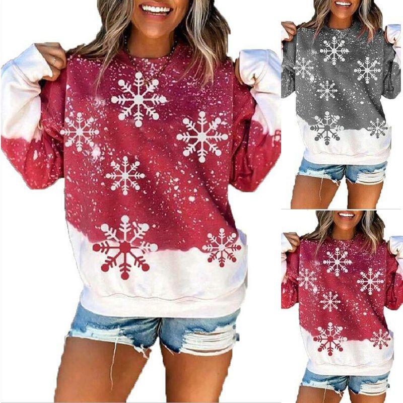 Stylish Christmas Snowflake Hoodie For Women Featuring Santa Claus Design In Grey And Red