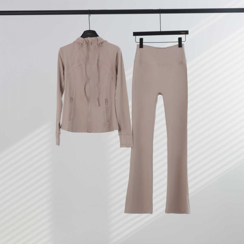 LU Womens Hooded Jacket Flared Pants Set Define Slim Fit Yoga Activewear
