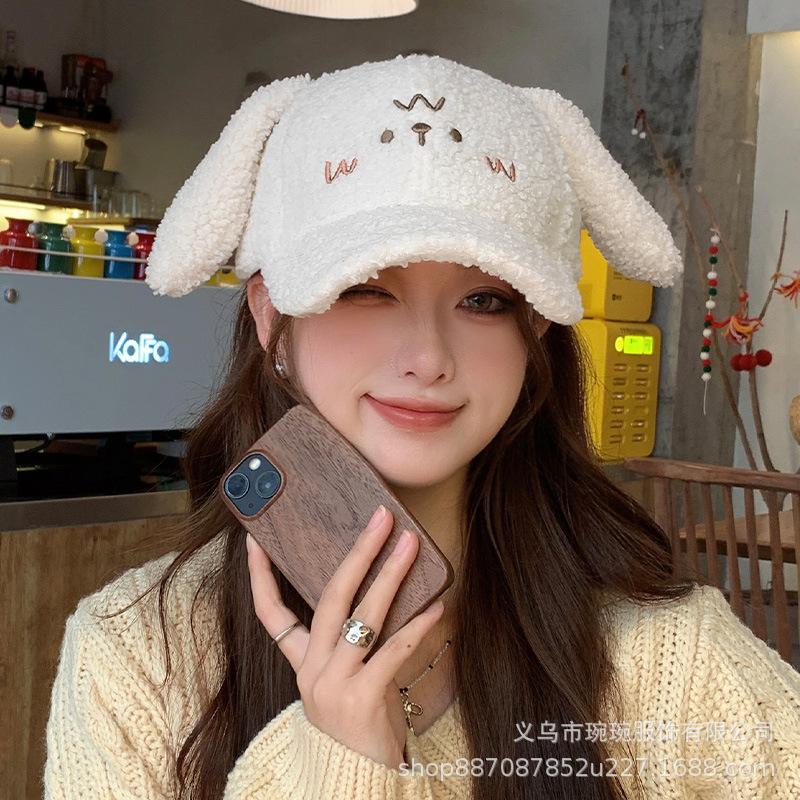 Autumn and Winter New Face Lamb Plush Ears Baseball Cap Children Cute Sweet Autumn and Winter Warm Cap