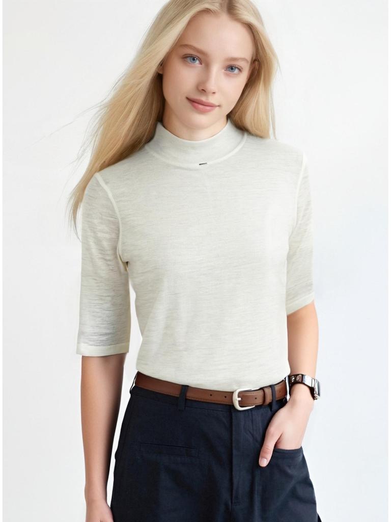 Puyuan 2025 Women's High Neck Merino Wool Base Layer - Classic Autumn/Winter Mid-Sleeve Essential