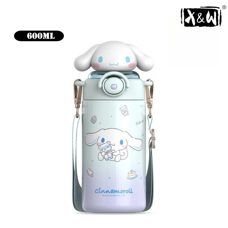 

X&W for Sanrio Hello Kitty Insulated Cups Stainless Steel Tumbler Cartoon Comic Thermal with Straw&Lid Cold and Hot Water Bottle 600ml