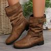 Autumn And Winter New Large-size Fashion Niche Korean Version British Style Low-heeled Retro Fashion Boots Medium Boots
