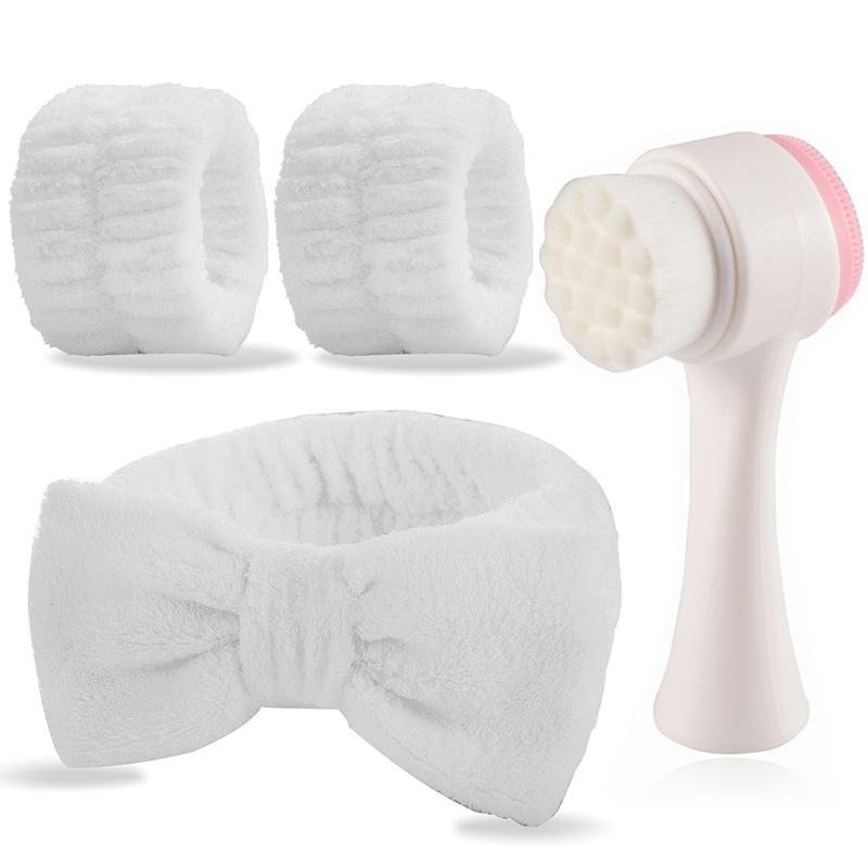 

4Pcs 3D Sides Silicone Double Sided Facial Cleanser Brush Spa Headband Wristband Pore Cleaner Exfoliator Face Scrub Brush Set белый