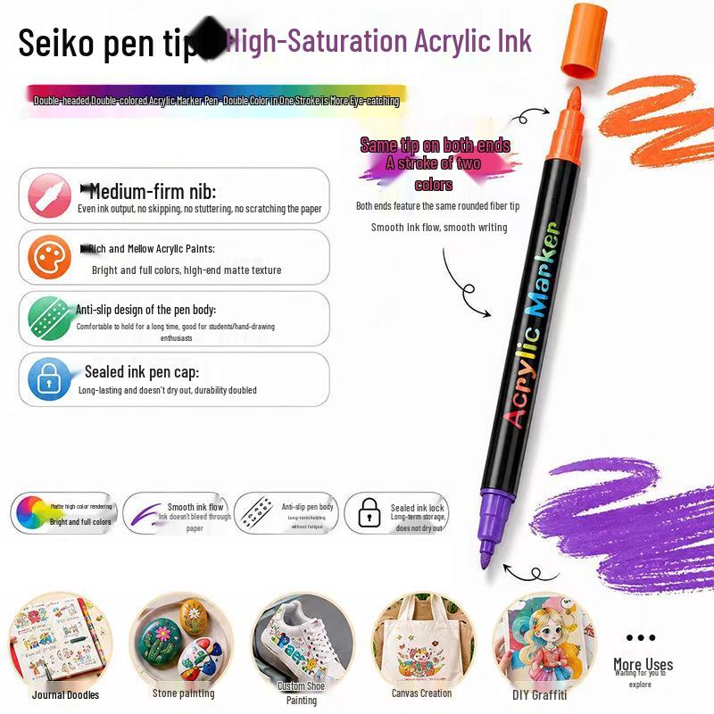 Stackable Double-Ended Double-Color Acrylic Markers, Opaque, Washable for Student Art & Graffiti.
