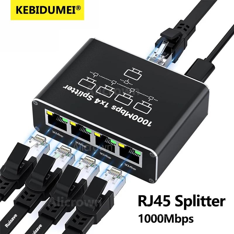 1000Mbps 1 In 4 Out Ethernet Adapter 1 To 2/4 RJ45 LAN Internet Splitter Cat 6 RJ45 Gigabit Switch for PC Laptop TV Box Router