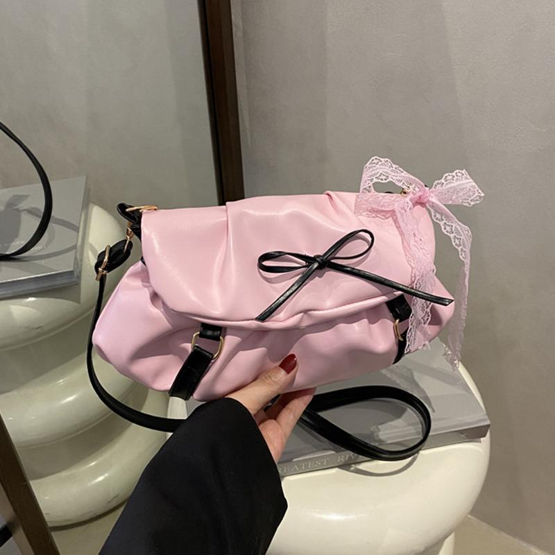 

Yogodlns Y2K Милая женская сумка кроссбоди в стиле балерины, модная сумка на плечо из искусственной кожи нежно-розового цвета с бантом для поездок на работу, свиданий, повседневных прогулок 28.5x0.5x15cm розовый