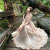 New French Romantic Backless Neck Dress with Fairy Shawl Summer Seaside Vacation Dress Super Fairy