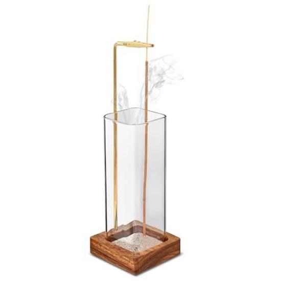 FELIS Incense Holder Developed Japanese Company Burner Stick Interior No Ash Spill Stylish Cute Hanging Brass Glass Simple (brown)
