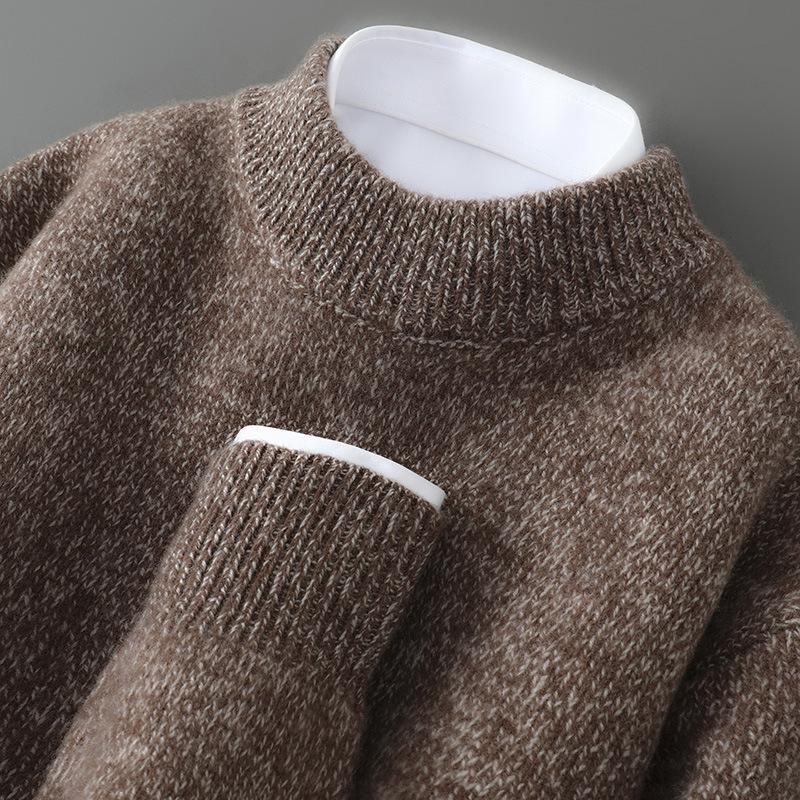 Men's Double-Strand Thickened Pure Wool Half-High Collar Loose Pullover Sweater for Autumn/Winter