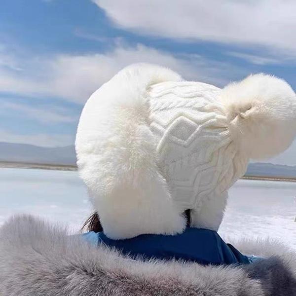 WTEMPO Furry Warm Plush Outdoor Ski Hats with Balls Women's Verstaile Casual Retro Elegant Women's Autumn Winter Cold-proof Windproof Solid Color Hats