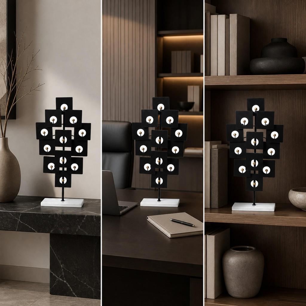 Geometric Sculpture with Marble Base Freestanding for Living Room, Office