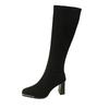 Fashion Autumn Winter Women Knee High Boots Sexy Square Head High-heeled Long Boots Female Shoes Retro Soft Leather Back Zipper Botas