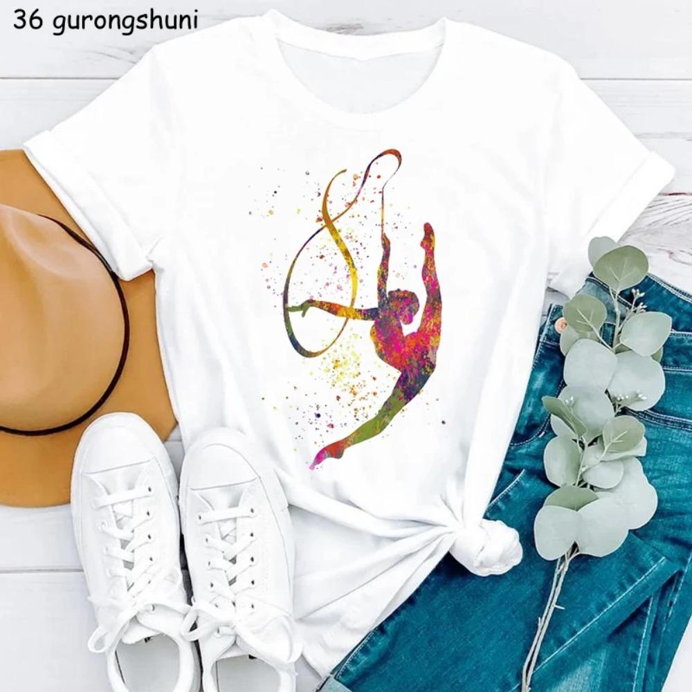 Vintage Women'S T-Shirt Watercolor Ballerina Dancer Print Tshirt Femme Aesthetic Clothes Summer Fashion Short Sleeve T Shirt