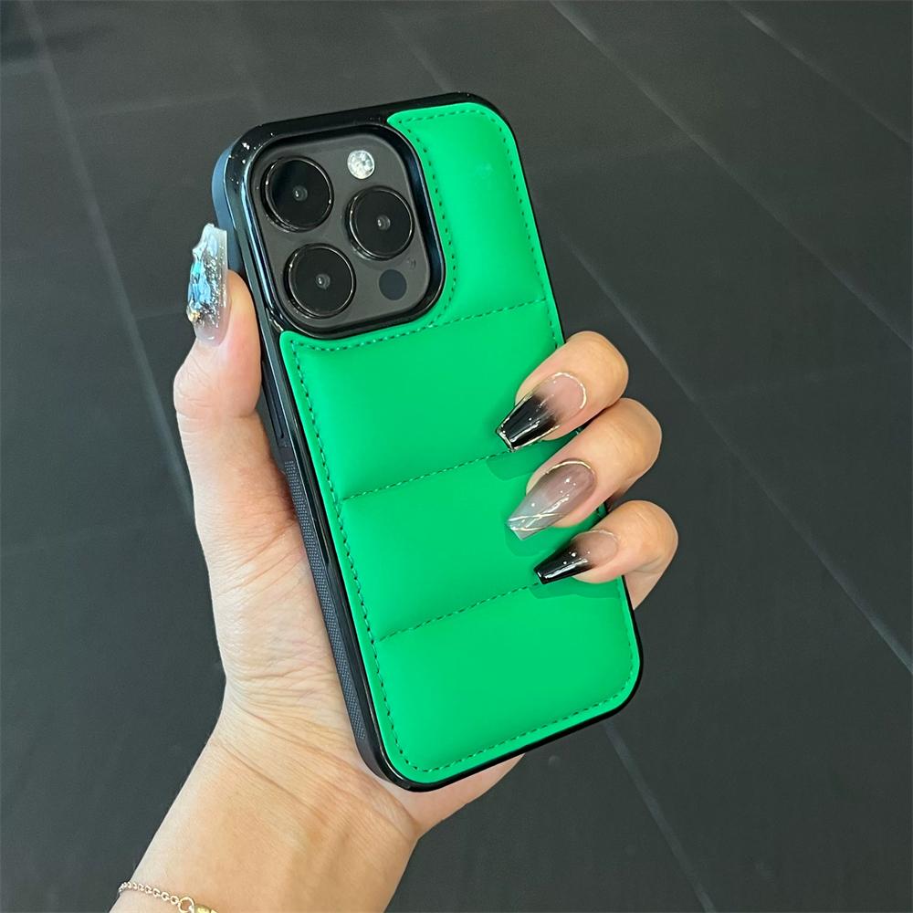 Fashion Down Jacket Puffer Case for iPhone 15 16 14 Plus 13 12 11 Pro X XR XS Max Soft Fabric Silicone Shockproof Funda Cover