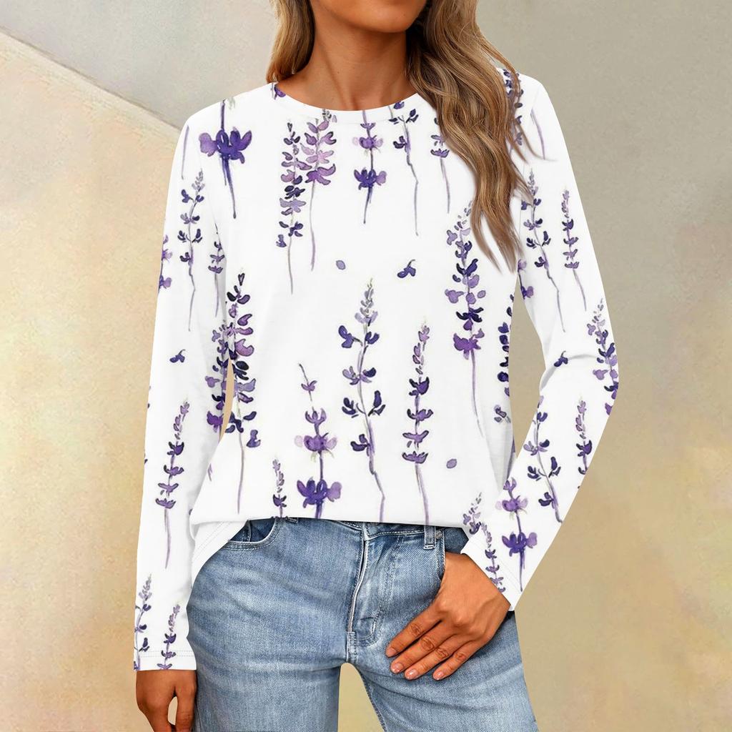 Women's Loose Casual Casual Long Sleeve Round Neck Collar Solid Color T-Shirt Top