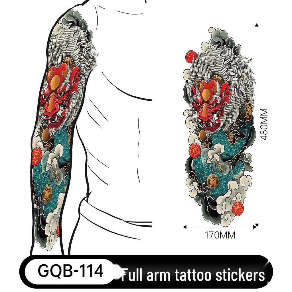 Adesivo Tatuaggio Completo per Braccio Uomo: Design Realistico Impermeabile, Motivo Tigre e Teschio