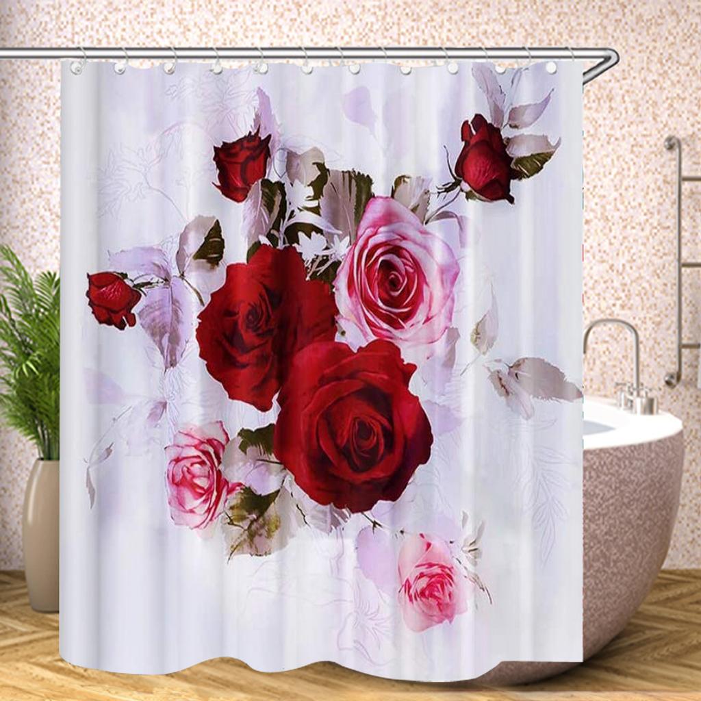 Sunflower Flowers Red Rose Shower Curtain Bath Waterproof Curtains For Living Room Luxury Set Screen Bathroom Accessories Sets