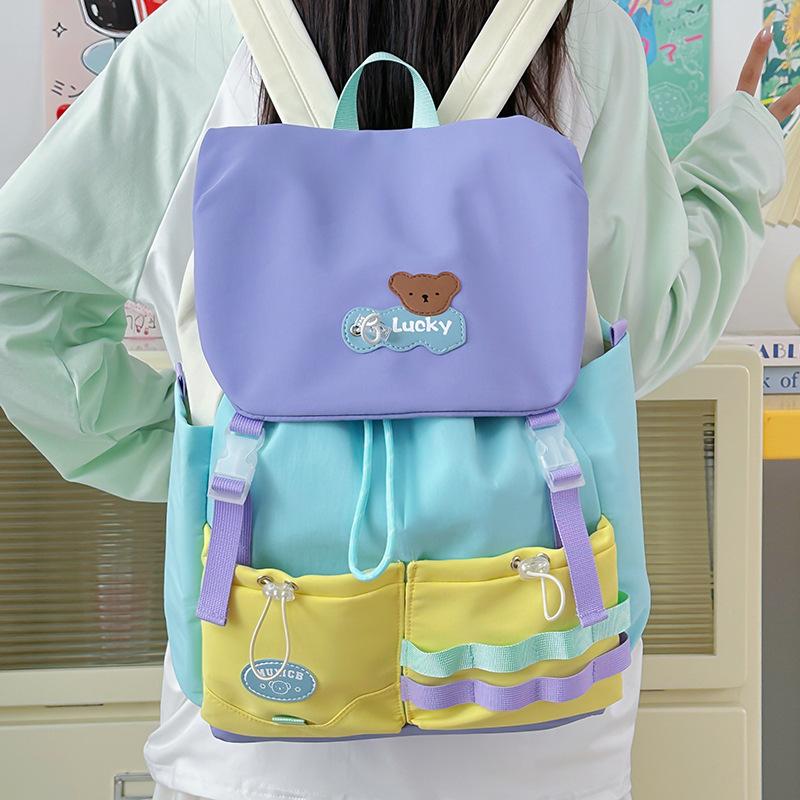 Korean version of fashion backpack large-capacity student tutoring bag female high-value versatile contrasting color cute girl bag