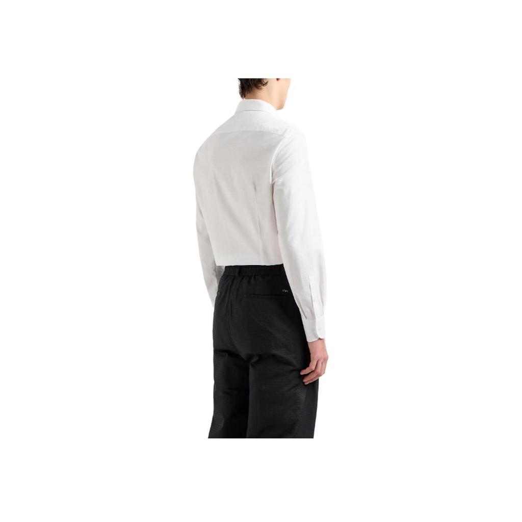 Emporio Armani Letter Jacquard Single-Breasted Straight Long Sleeve Shirt Men Shirts White 6D1C86-1NIUZ-F119