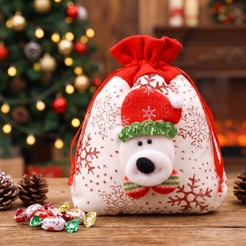 Christmas Candy Bags with Santa Snowman Designs - Party Gift Bags for Kids, No Handle