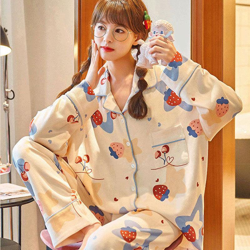 

2025 Women s Cherry Print Long Sleeve Pajama Set - Cute and Casual Homewear for Spring and Autumn Medium