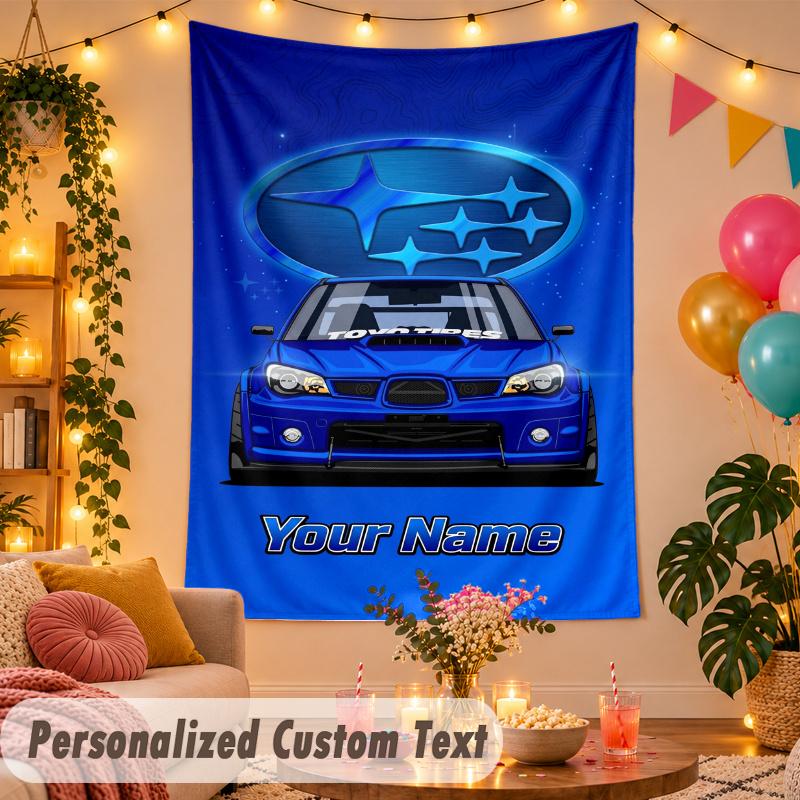Subaru STI Personalisierte Wandtapisserie Benutzerdefinierter Name Text Polyester Hängende Dekoration Wohnraum