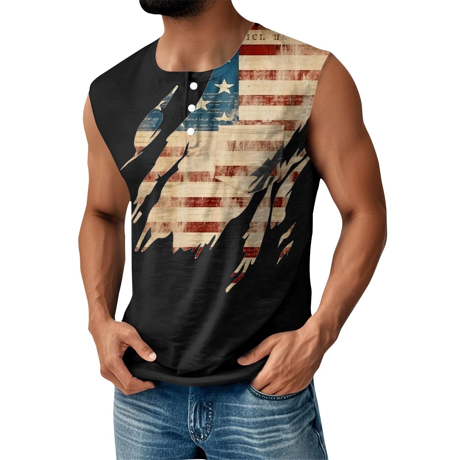 

Мужская летняя майка без рукавов с принтом ко Дню независимости, спортивная, на пуговицах, с карманом XXL