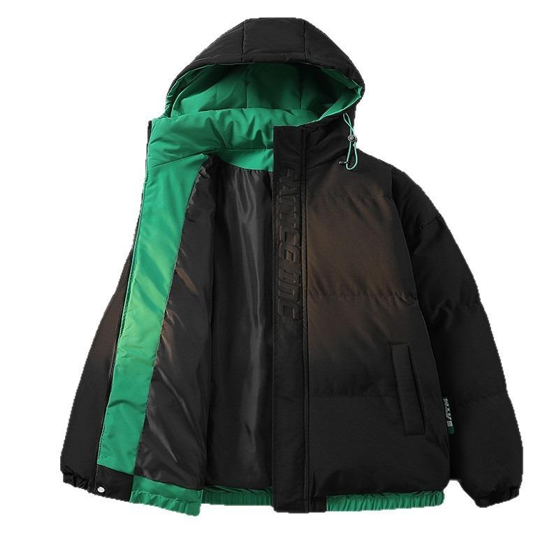 Thickened cotton jacket men's youth winter warm short cotton jacket matchwork couple style hooded padded jacket trendy cotton clothes