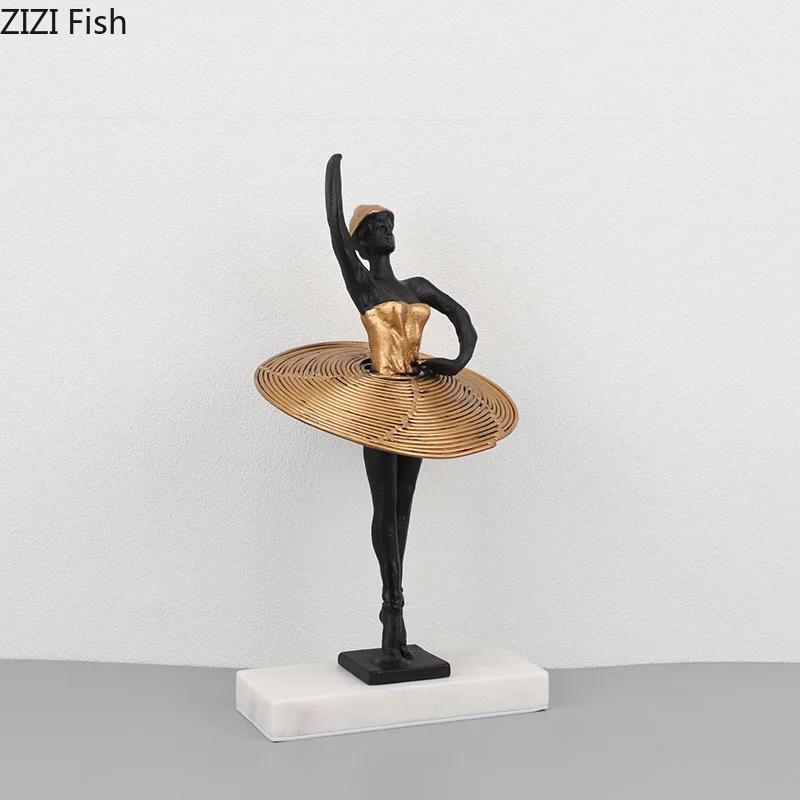Creative Ballet Dancer Figures Statue Desk Decoration Ornaments Golden Ballerina Character Sculpture Room Aesthetic Decor