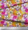 Soimoi Japan Crepe Satin Fabric Leaves & Plumeria Flower Decor Fabric Printed Metre 42 Inch