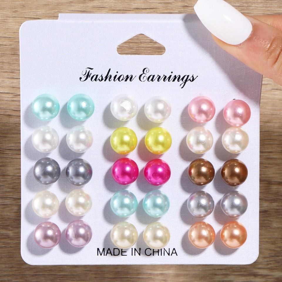 12-Piece Retro Pearl Stud Earring Set: European & American Minimalist Three-Color Collection