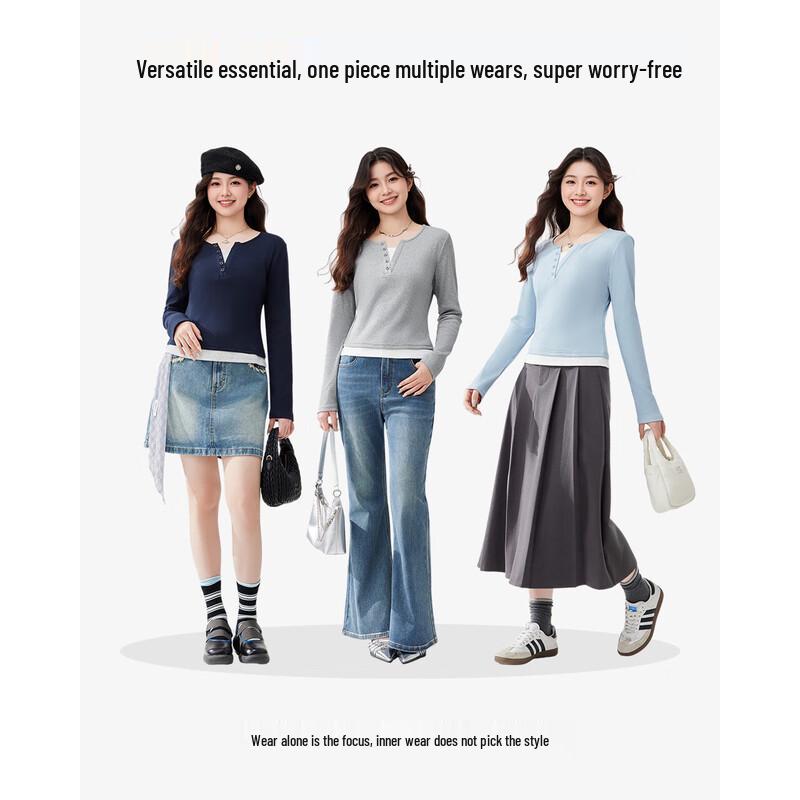 IEF Plus Size Women's 2025 Autumn Faux Two-Piece Commuter Top