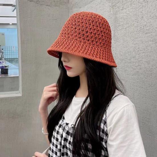 Women Fisherman Hat Hollowed-Out Design Sun Protection Hat Wide Brim Braided Basin Hat Summer Accessory