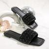 [Foreign Trade] Temperament Silver Flat Bottom One-word Drag French Small Fragrant Style Advanced Cool Slippers Women