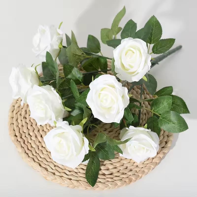 Bouquet of 9 Roses Artificial Flowers Roses Ready-made Rose Composition for a 45 cm Vase - White